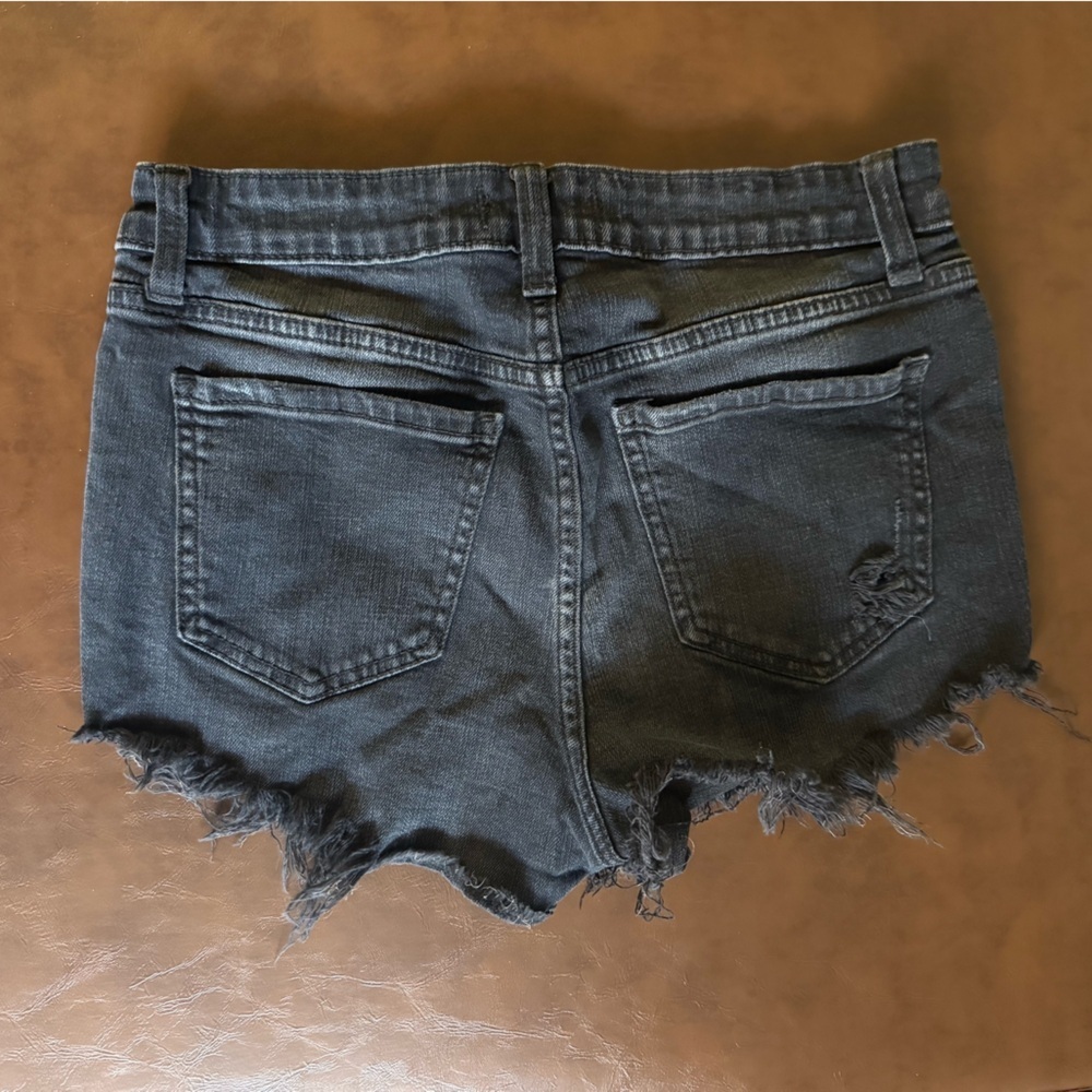 Cotton Charcoal Dark Distressed Jean Shorts - Studio Blue - Picture 2 of 5